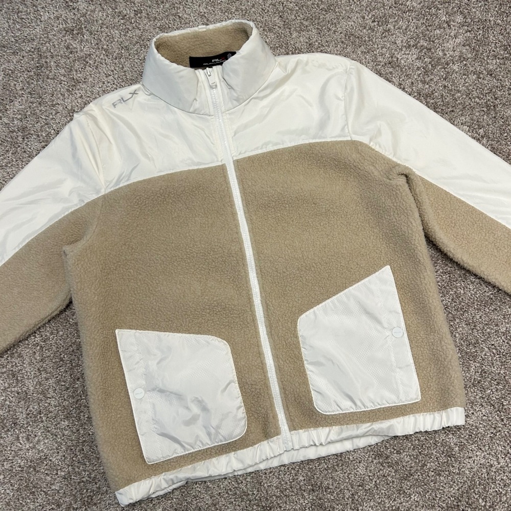 RLX Golf Ralph Lauren Women's Large Sherpa Hybrid Full-Zip Jacket Tan/Cream - Picture 2 of 10